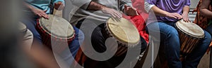 Group of people playing on drums