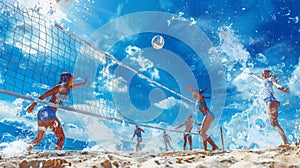 Group of People Playing Volleyball on Beach