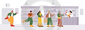 Group of people in queue in pharmacy