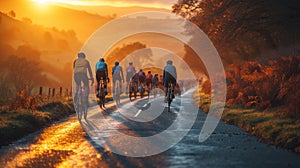 Group of People Riding Bikes Down Road