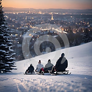 a group of people riding on top of a snow covered slope