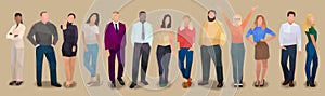 Group of people in a row, retro watercolor volume vector