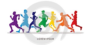 Group of people running marathon