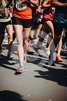 A group of people running in a marathon. AI generative image.