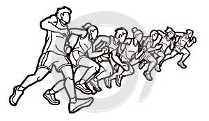 Group of People Running Together Runner Marathon Male and Female Run Action Cartoon Sport Graphic