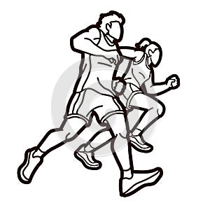 Group of People Running Together Runner Marathon Male and Female Run Action Cartoon Sport Graphic Vector