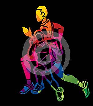 Group of People Running Together Runner Marathon Mix Male and Female Jogger Cartoon Sport