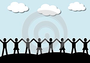 Group of people shaking hands and paper clouds, Together Business.