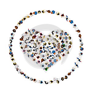 A group of people in a shape of heart icon in a circle on white background. Vector illustration