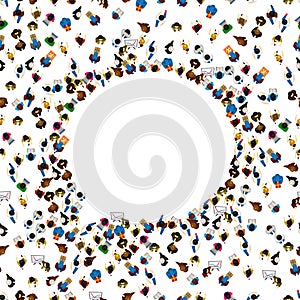 A group of people shaped as a chat icon, on white background. Vector illustration