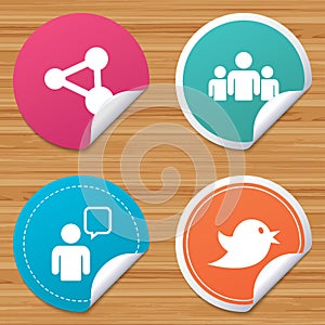 Group of people and share icons. Speech bubble.