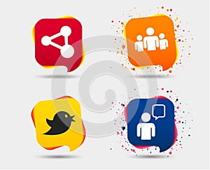 Group of people and share icons. Speech bubble.