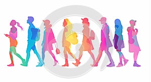 group of people silhouettes diversity concept colorful abstract background on white