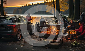 Group of People Sitting Around Campfire