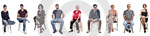 Group of people sitting on white background