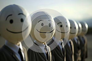 Group of people with smiley face balloons