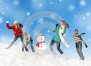 Group of People Snow Fight