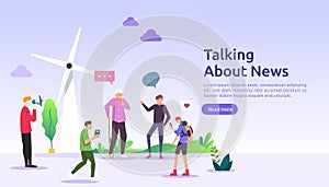 group of people speak and chatting about news concept. social network discuss dialogue speech bubbles for web design, banner,