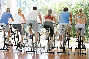 Group Of People In Spinning Class