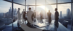 Group of People Standing Around Conference Table