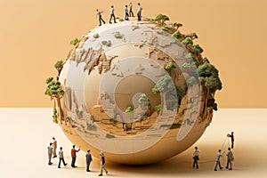 A group of people standing around a globe. AI Generated