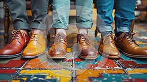 Group of People Standing in Brown Shoes