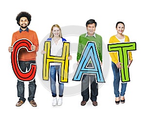 Group of People Standing Holding Chat Concept