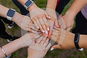 Group of people supporting each others. Concept about team work and friendship.