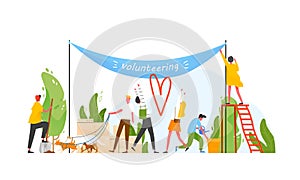 Group of people taking part in volunteer organization or movement, volunteering or performing altruistic activities photo