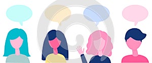 Group of people talking at a meeting. Conversation Speech bubbles. Communication and chat concept. Vector illustration flat design