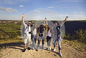 Group people travel and adventure concept. Tourism. Healthy journey vacations.
