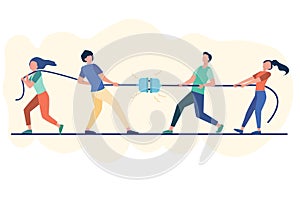 A group of people tug-of-war Everyone on the team, male or female Help each other all the way to victory vector illustration for