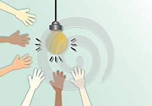 Group of people united diversity with light bulbs and unity partnership.