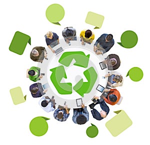 Group of People Using Digital Devices with Recycle Symbol