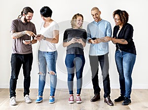 Group of people using mobile phone