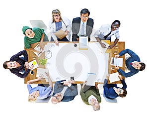 Group of People with Various Occupations in a Meeting