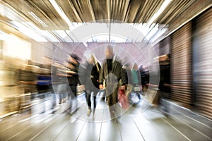 Group of People Walking in Shopping Centre, Motion Blur