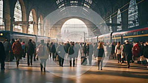 Group of People Walking Through a Train Station, Railway station full of people during the rush hour