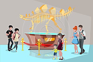 Group people watching tyrannosaurus dinosaur skeleton