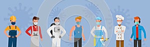 Group of people wear medical mask, virus and pollution protection concept character vector design no2