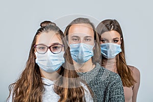 Group of people wearing protective medical mask for protection from virus disease. Group of people with protective masks