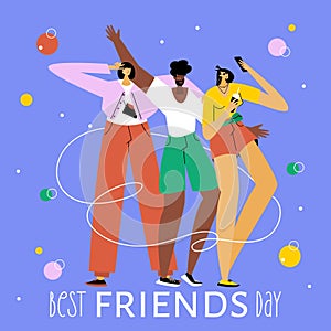 The group of people, woman, girls and African American man take a selfie. They celebrations happy national best friends photo