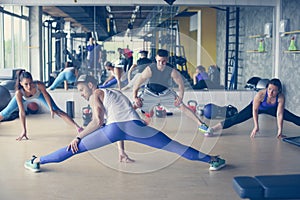 Group of people workout in healthy club.