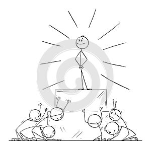 Group of People Worship or Invoke Leader or Individual as God.Vector Cartoon Stick Figure Illustration