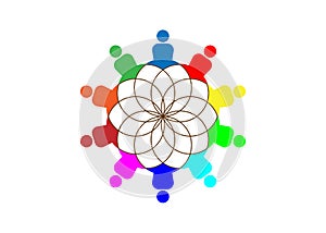 Group people Yoga Studio Logo and Lotus Flower. Emblem icon, Concept of group of people meeting collaboration great work