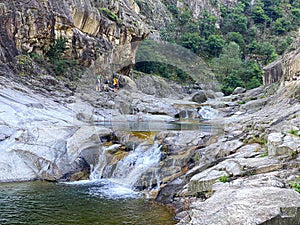 Group of Peoples walking to go canyoning in Chassezac gorges