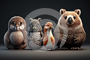 group of pets in front of a black background. 3d rendering generative ai