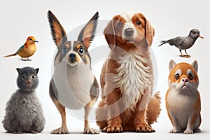 group of pets in front of a white background. 3d rendering generative ai