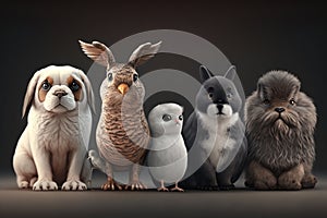 group of pets in front of a white background. 3d rendering generative ai