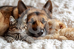 Group of pets together in front of white background